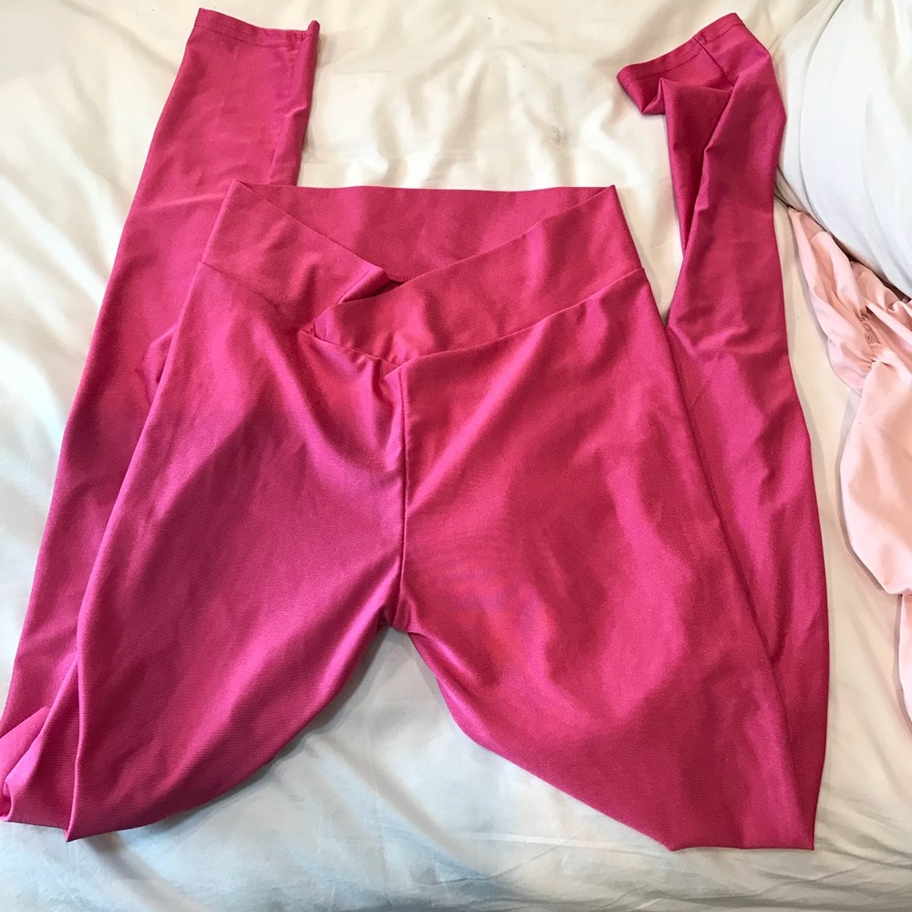 Pink silky leggings